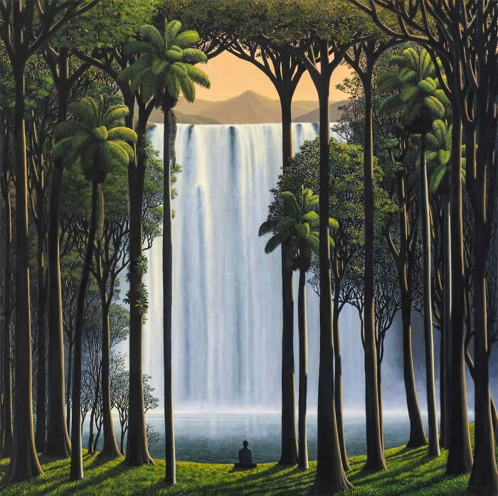 Cascada como ícono - 2021, acrylic on linen - Landscape Paintings by Tomas Sanchez