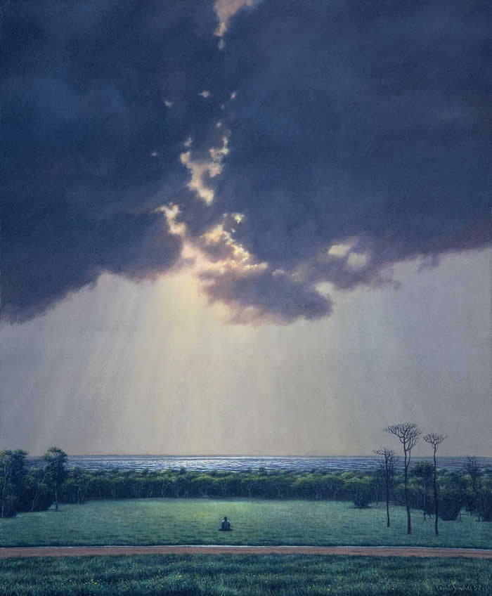 Meditación entre el camino y el mar - 1992, oil on linen - Landscape Paintings by Tomas Sanchez