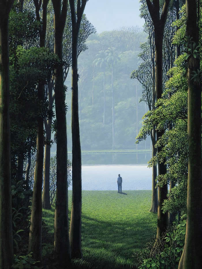 Discovering the other shore - 2025, acrylic on linen - Landscape Paintings by Tomas Sanchez