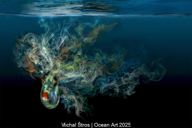 Underwater Digital Art - 1st Place: Mysterious Pufferfish by Michal &Scaron;tros - Location: Bunaken Island, North Sulawesi, Indonesia. - Ocean Art Contest 2025 Winners