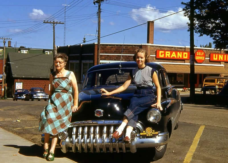 Downtown with Granny (Tupper Lake, New York. 1950) - Rare Historical Photos In Color