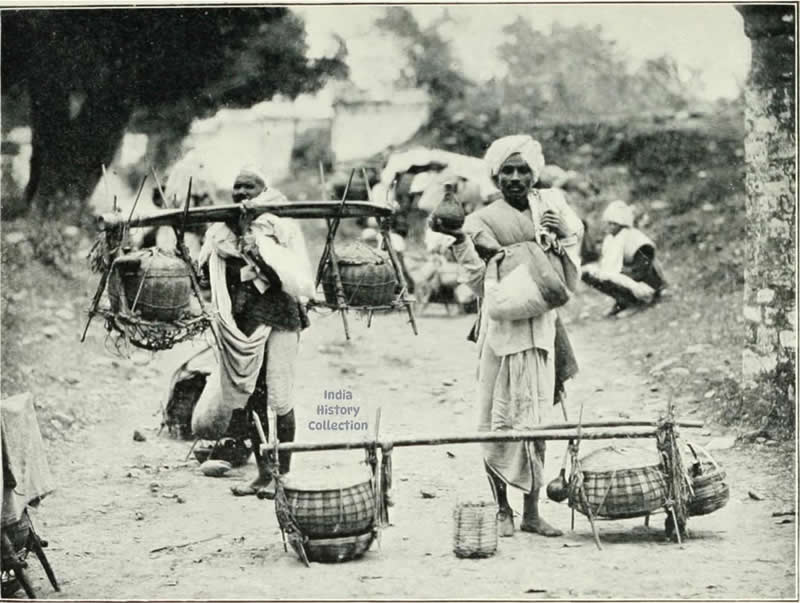 Pilgrims conveying Ganges water, India in 1907 - Rare Historical Vintage Indian Photos