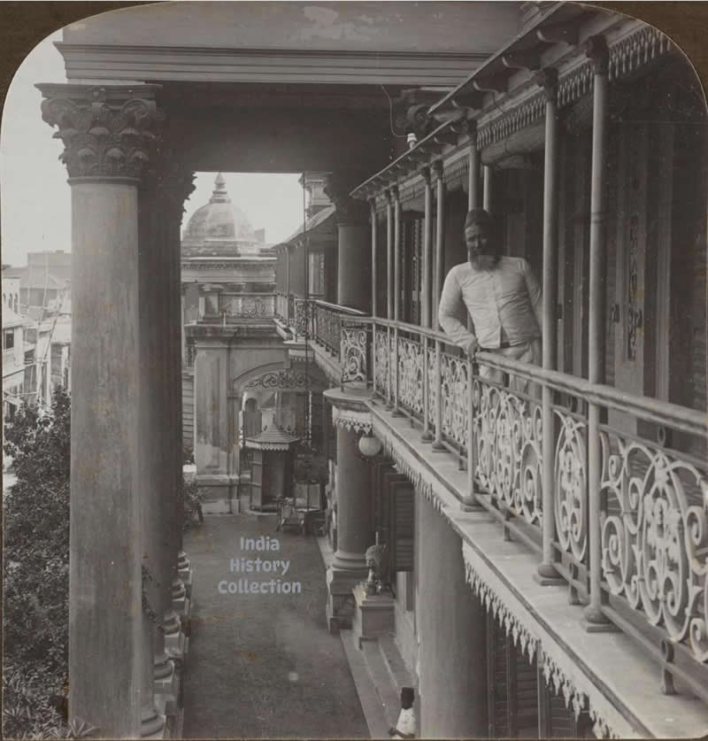 The shadowy veranda of the palace of the Maharaja Jatindramohan of Tagore family, Calcutta, India- 1907. Latest photos in the comments section - Rare Historical Vintage Indian Photos