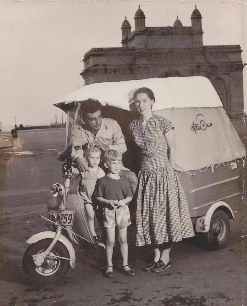1956 — A remarkable family road journey from Sydney to Paris, covering nearly 12,000 miles on a Lambretta, with a memorable stop at the iconic Gateway of India - Rare Historical Vintage Indian Photos