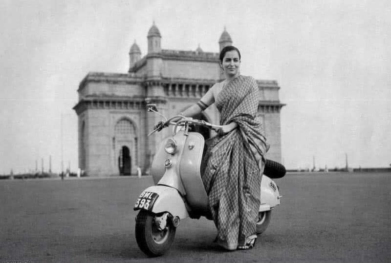 Lady with a Lambretta at Gateway of India, Bombay (Mumbai)— circa 1960s - Rare Historical Vintage Indian Photos
