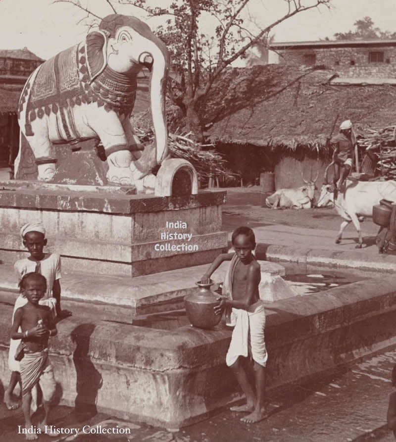 Elephant fountain, Madura (Madurai), India- 1904 - Rare Historical Vintage Indian Photos
