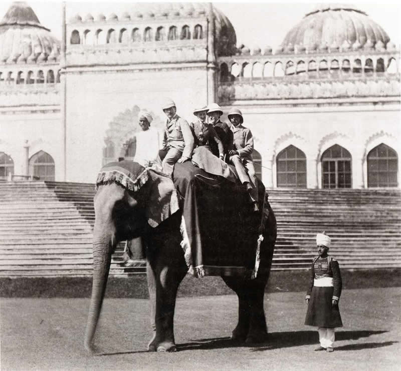 Lord Lansdowne, Viceroy of India (1888-1894), and Lady Lansdowne on an elephant ride with their staff, circa 1890s - Rare Historical Vintage Indian Photos