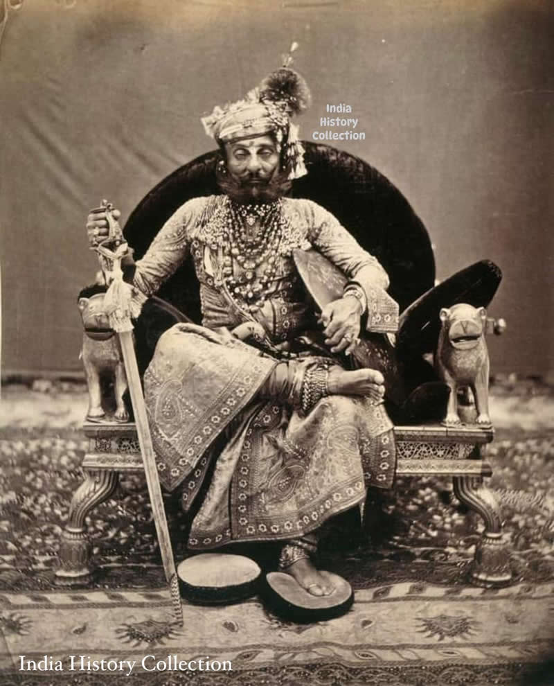 A studio portrait of Takht Singh, Maharaja of Jodhpore (Jodhpur) — 1860–70s - Rare Historical Vintage Indian Photos