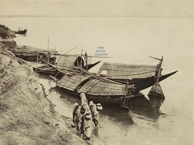 On the Banks of the Brahmaputra — 1928. A quiet moment frozen in time along the mighty Brahmaputra - Rare Historical Vintage Indian Photos