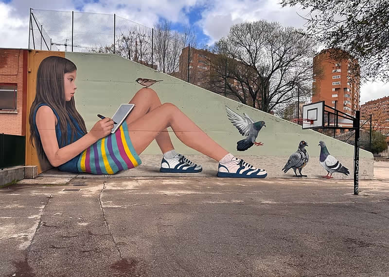 CEIP Ciudad de Roma, Madrid - Big Wall Mural Paintings by Oriol Arumi