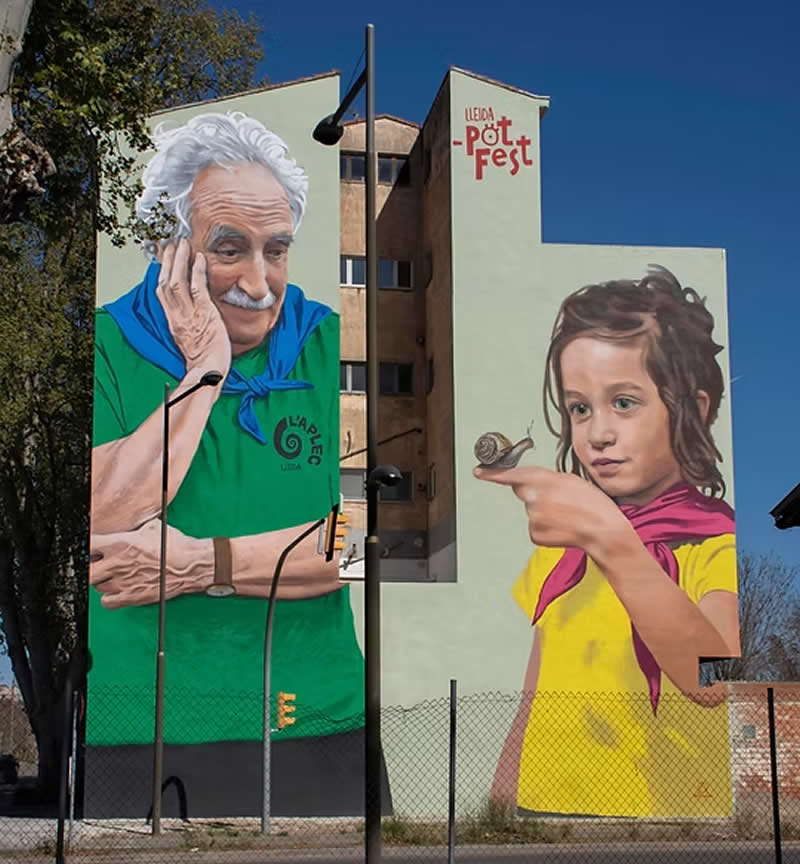 Lleida, Festival PotFest - Big Wall Mural Paintings by Oriol Arumi