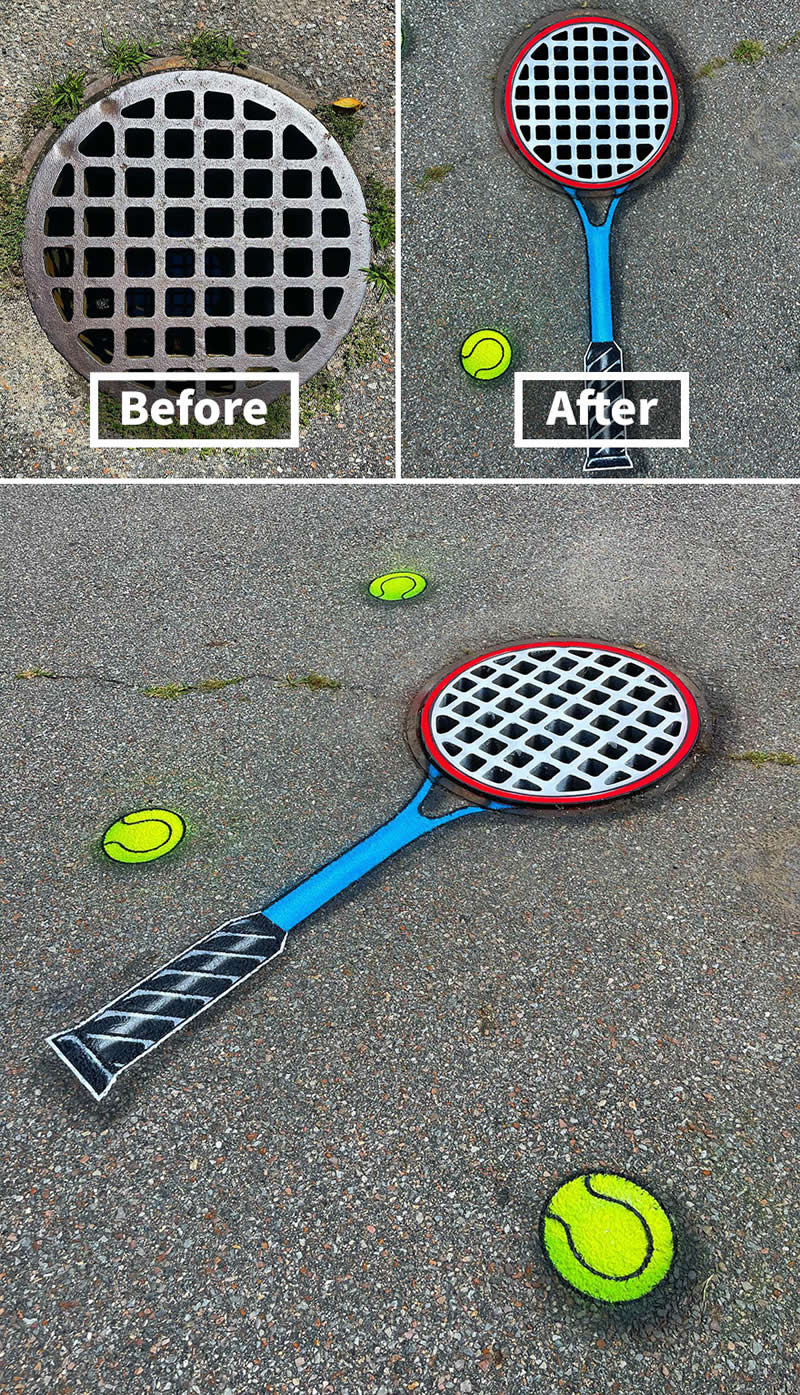 Tennis Racket, New Bedford, Massachusetts - Street Artist Tom Bob Turned Ordinary City Objects Into Pure Urban Magic