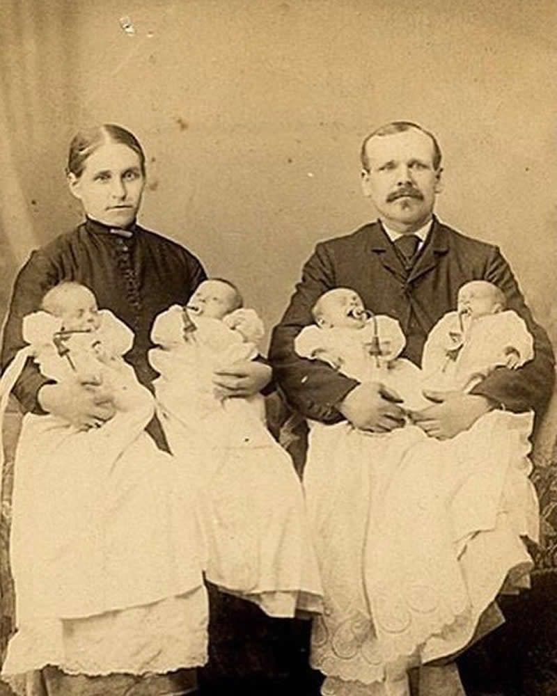 New parents of quadruplets, late 1880s - History Forgotten Moments Unseen Photos