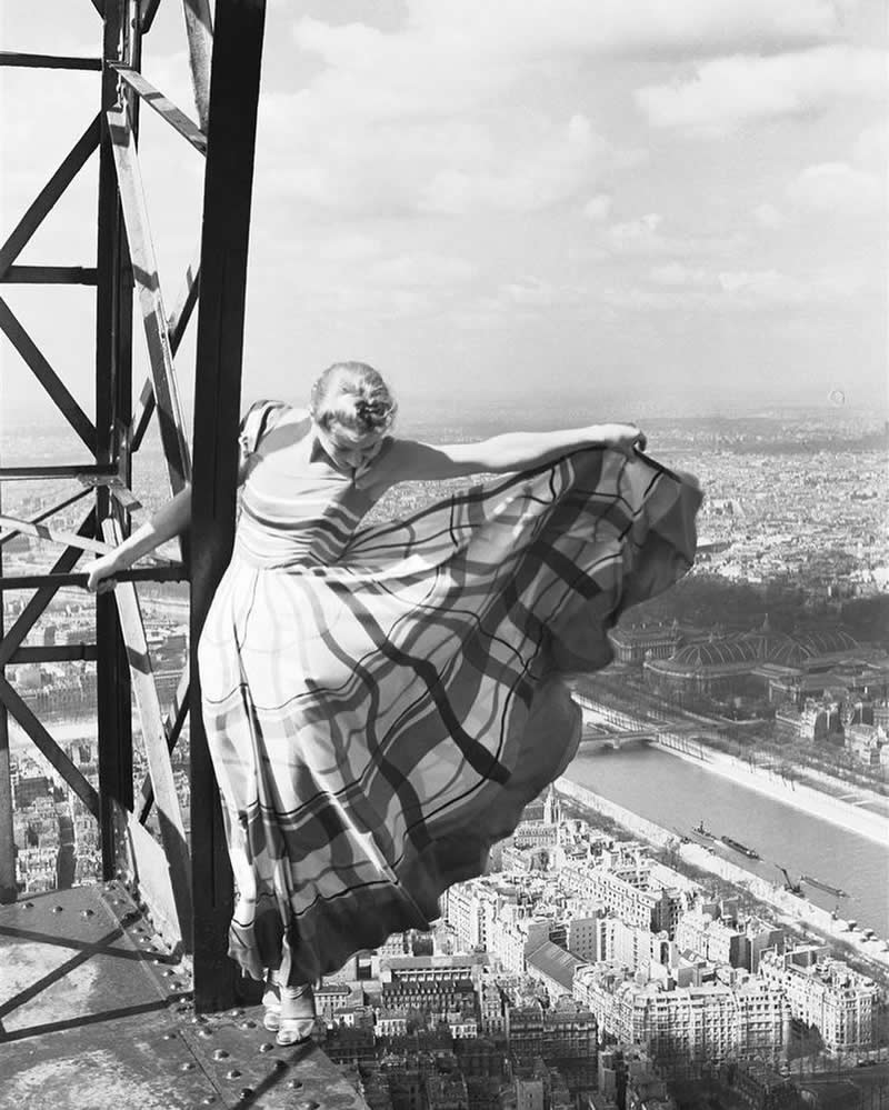 Lisa Fonssagrives on the Eiffel Tower for Vogue, Paris, 1939. - History Forgotten Moments Unseen Photos