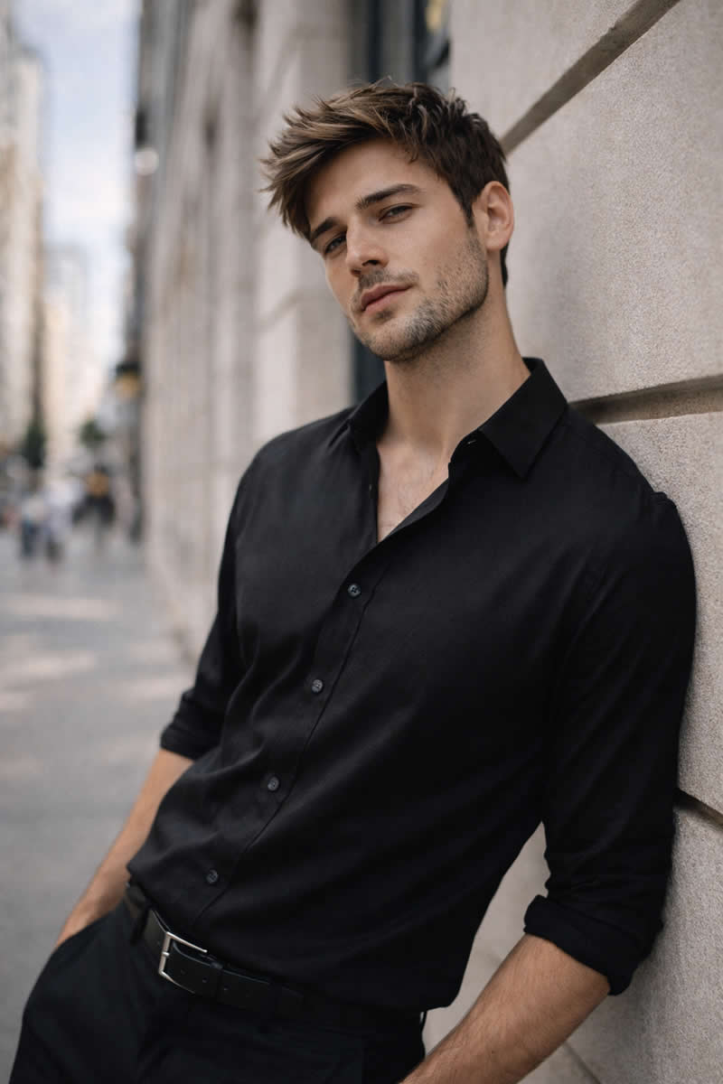 Fashion-Inspired Leaning Pose - Must-Try ChatGPT Prompts for Modern Portrait Photography