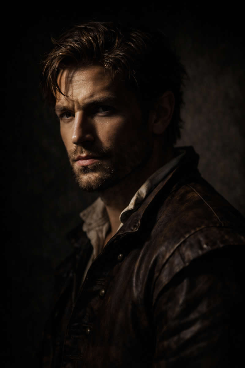 Masculine Low-Fill Look - ChatGPT Prompts to Arrange Studio Lighting for Portrait Photography