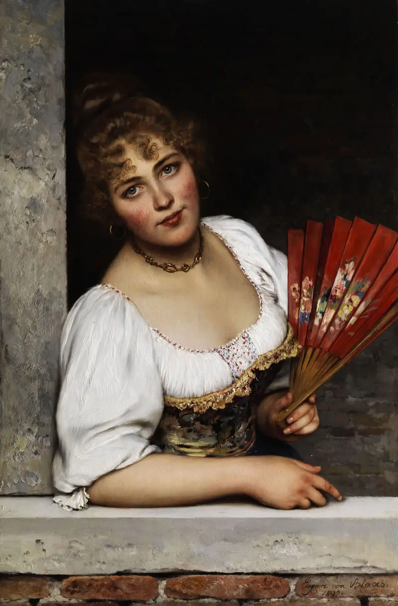 Eugene de Blaas: Venice’s Maestro of Color, Charm & Everyday Elegance 30 The Red Fan - Italian Master Painter Eugene de Blaas