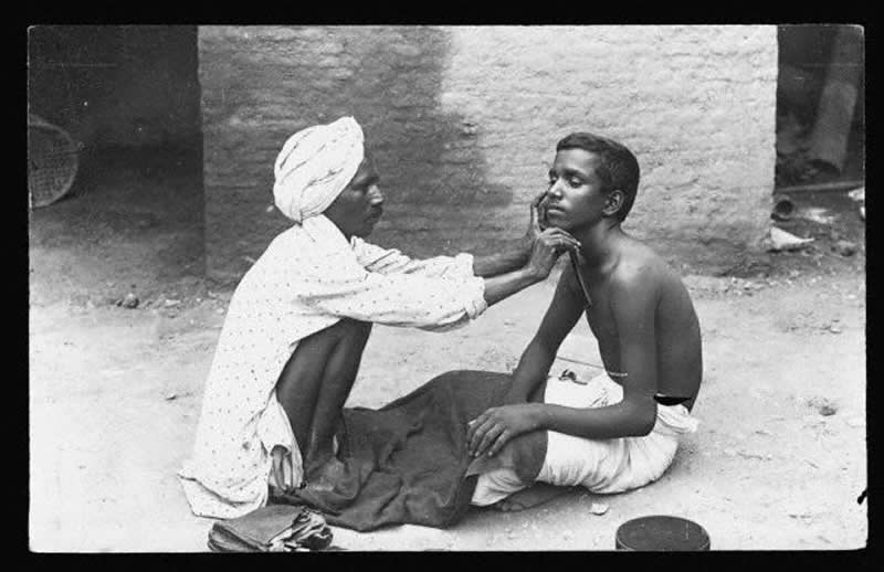 Barber Shaves Customer - 1920s - Rare Old Photos of India