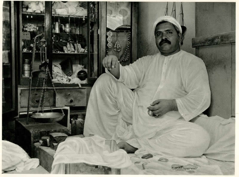 Portrait of a Jeweler in his Shop in Hyderabad, Sindh (Currently in Pakistan) - 1920s - Rare Old Photos of India