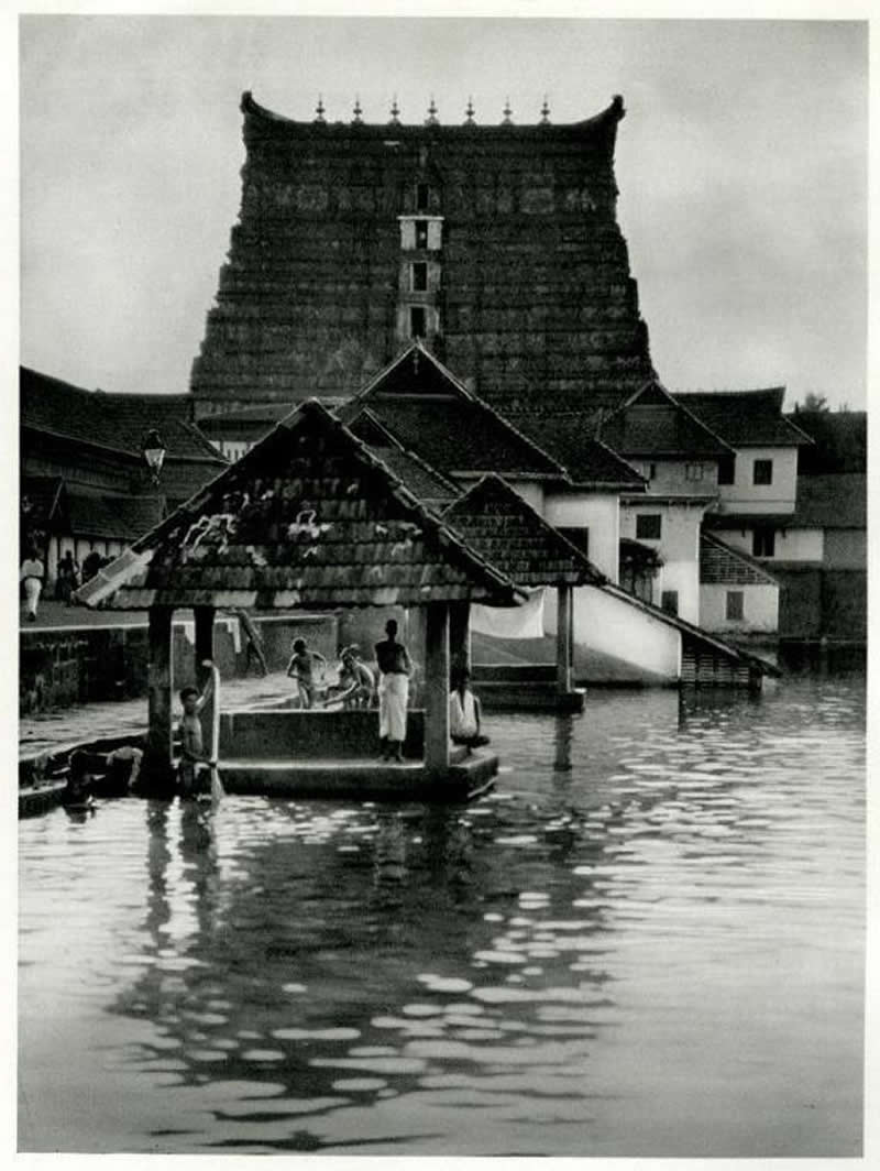 Temple and Pool in Thiruvananthapuram, Kerala, India - 1920s - Rare Old Photos of India