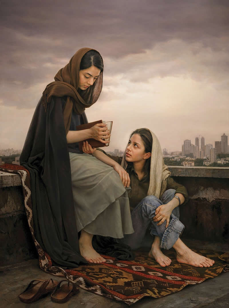 Omens of Hafez, 2003 - Oil on canvas, 134 x 100 cm - Iran Realist Painter Iman Maleki