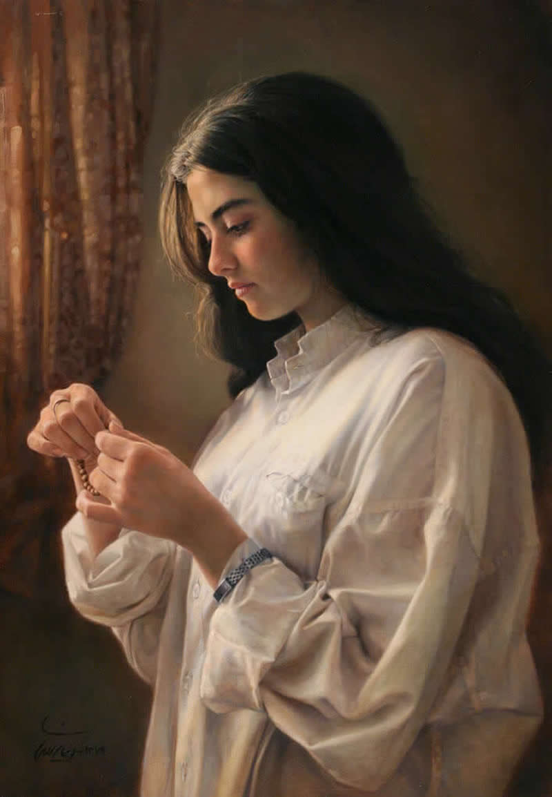 A Girl by the Window, 2000 - Oil on canvas, 78 x 55 cm - Iran Realist Painter Iman Maleki