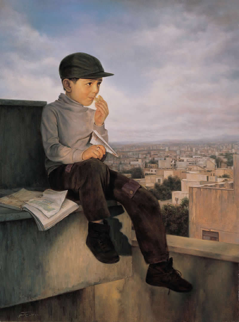 End of Examinations, 1998 - Oil on canvas, 80 x 60 cm - Iran Realist Painter Iman Maleki