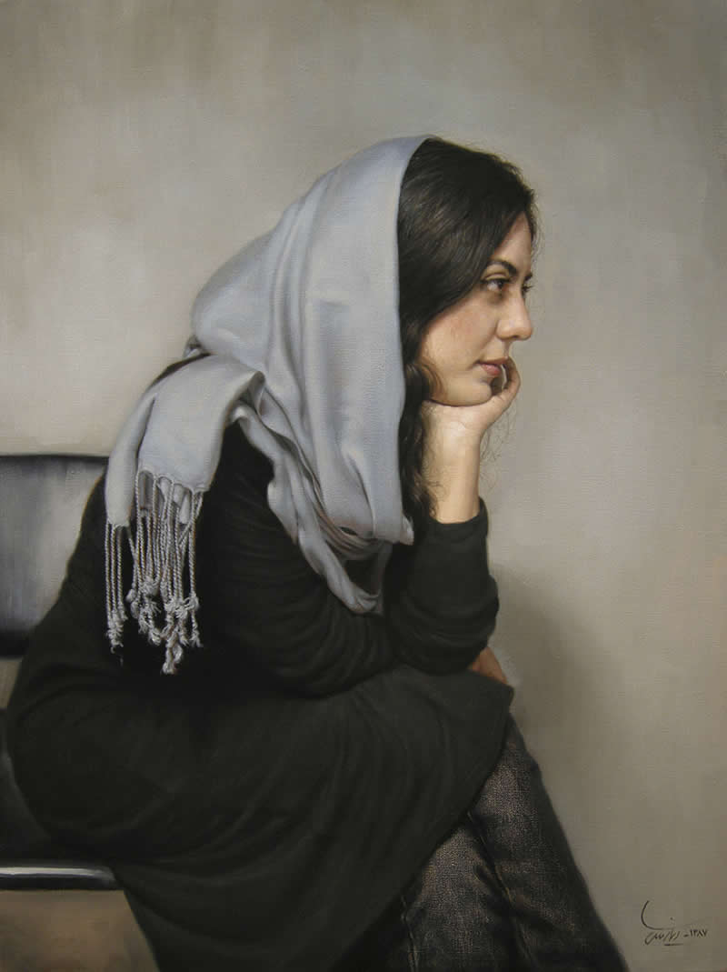 Waiting, 2008 - Oil on canvas, 80 x 60 cm - Iran Realist Painter Iman Maleki