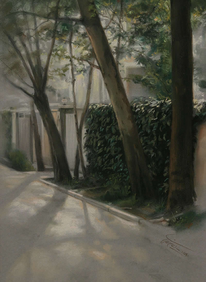 The Alley, 2001 - Pastel on paper, 40 x 30 cm - Iran Realist Painter Iman Maleki