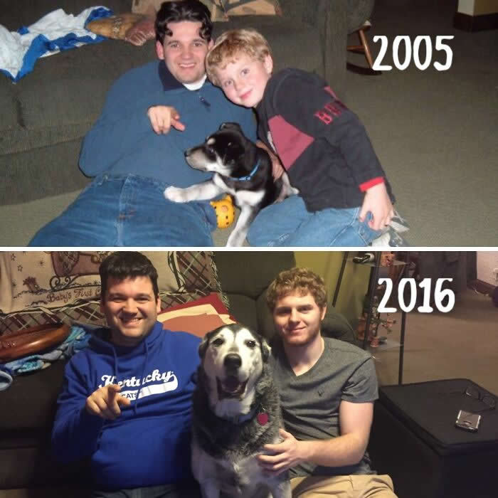 Re-Took This Picture On Nye With My Little Brother And His Dog, 11 Years Later - Adorable Photos of Pets with Humans