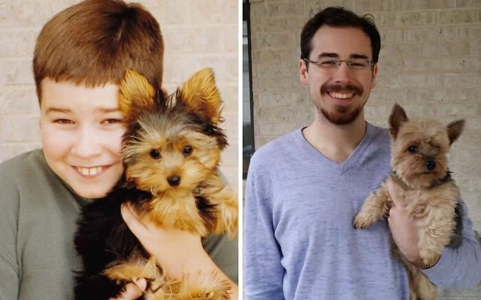 My Best Friend Turns 13 Today. Pictures Taken In 2001 And 2014 - Adorable Photos of Pets with Humans