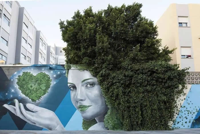 Nature Wall, M&aacute;laga, Spain - Street Art Photos Merge with Nature