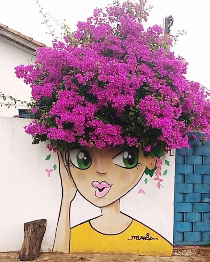 Living Hair in Dois C&oacute;rregos, Brazil  - Street Art Photos Merge with Nature