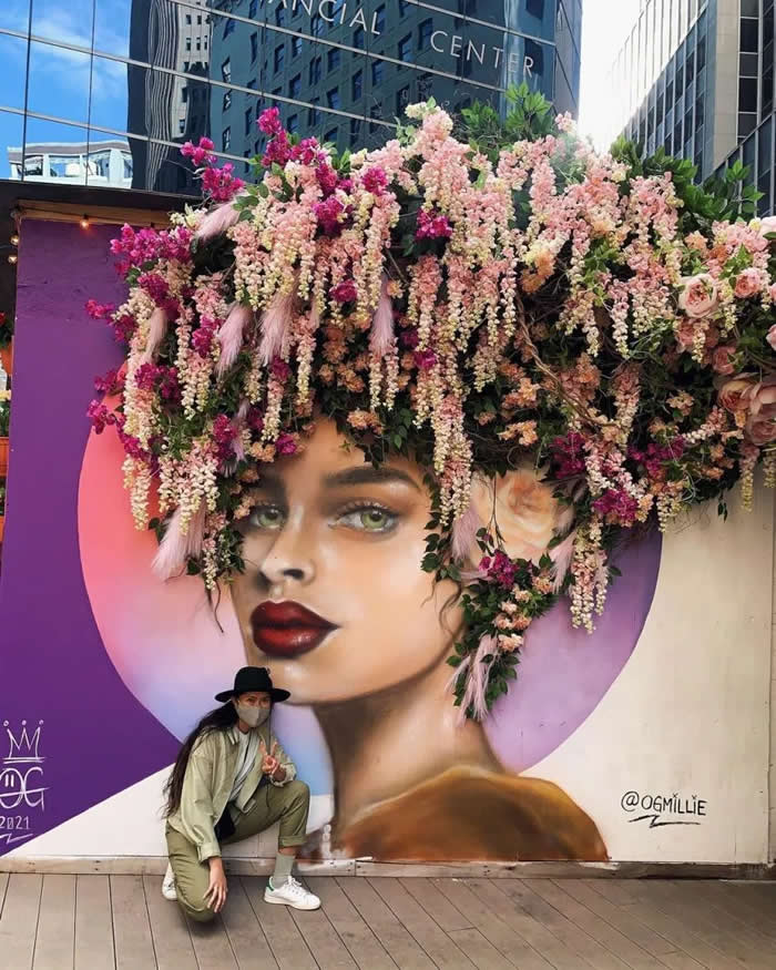 Rooftop Flower Crown in New York, USA - Street Art Photos Merge with Nature
