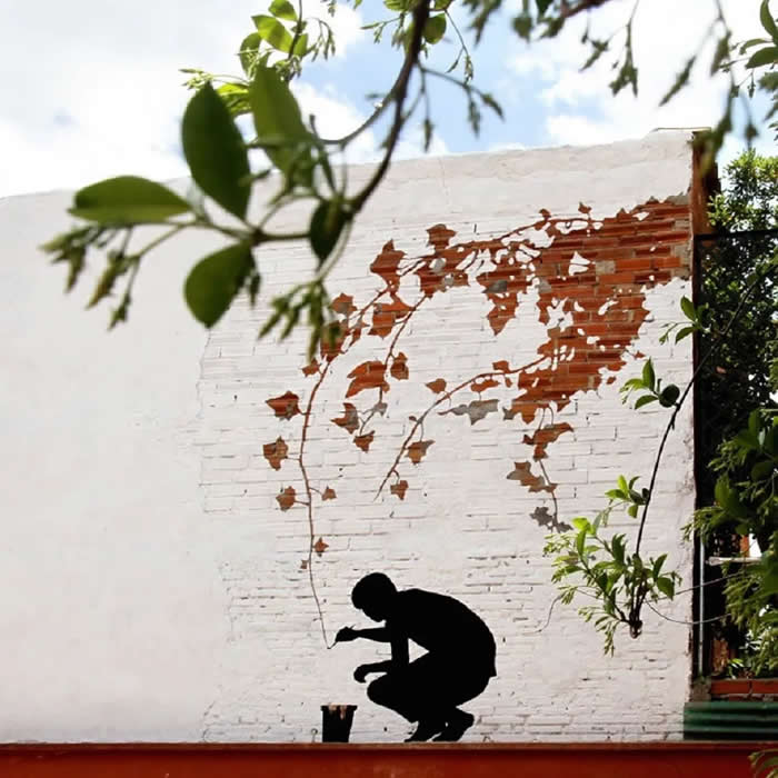Nature in Plaster in Madrid, Spain - Street Art Photos Merge with Nature