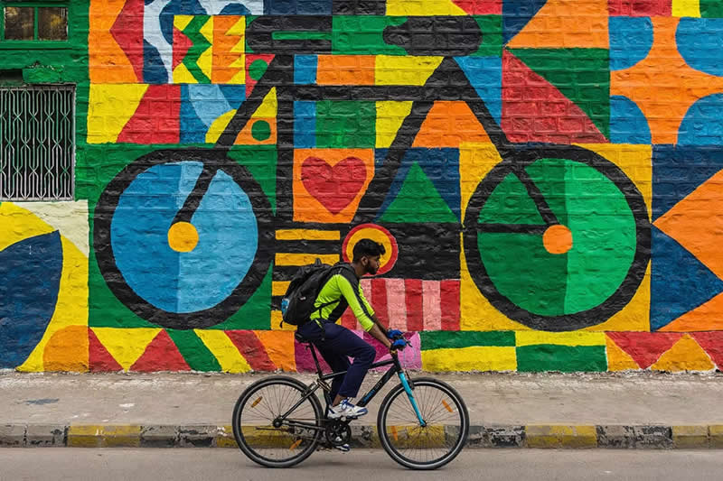 "The Biker with Cycles" by Saurabh Sirohiya, India - The Artist Gallery Awards 2026 Street Winners