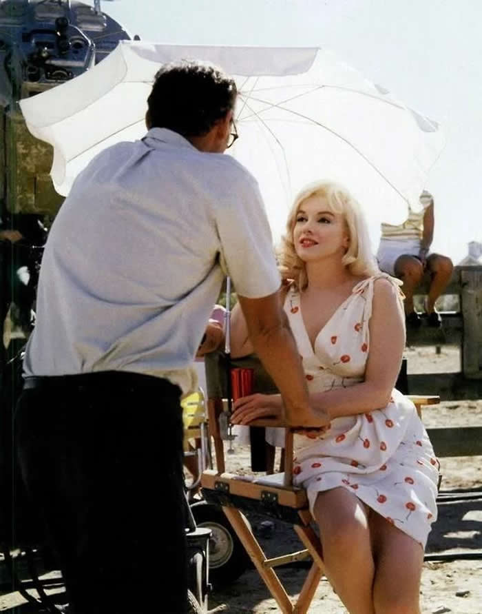 Marilyn Monroe with her husband Arthur Miller on the set of "The Misfits" in 1960. Miller wrote the story the film was based on. It was Clark Gable's last movie.