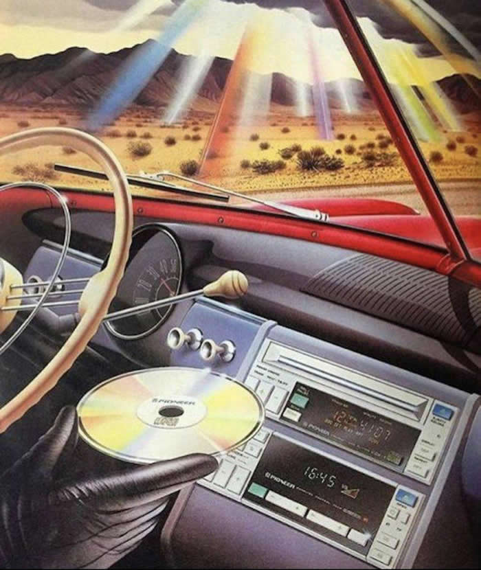 First car CD player in the world. Pioneer CDX-1 from 1984. Advertisement from Danish magazine called "Ny Elektronik'.