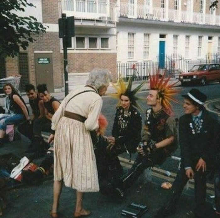 London punks and a surprised grandmother, 1982.