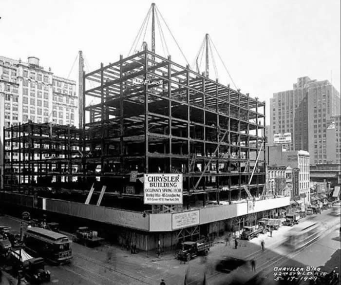 Construction of the Chrysler Building, fall of 1928. Note the sign showing occupancy for 1930.