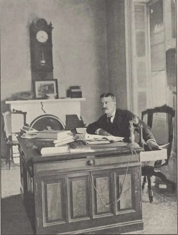 New York Police Commissioner Theodore Roosevelt in his Mulberry Street office, 1895.