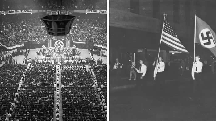 In 1939, the 'German American Bund' held a Nazi rally in Madison Square Garden; they also held a 20,000 march in the streets outside, a very surreal episode of New York history.