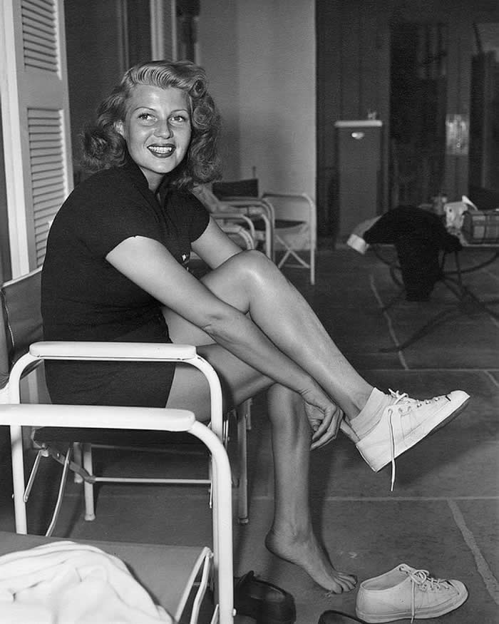 Rita Hayworth in the locker room at The Racquet Club of Palm Springs, 1940s.