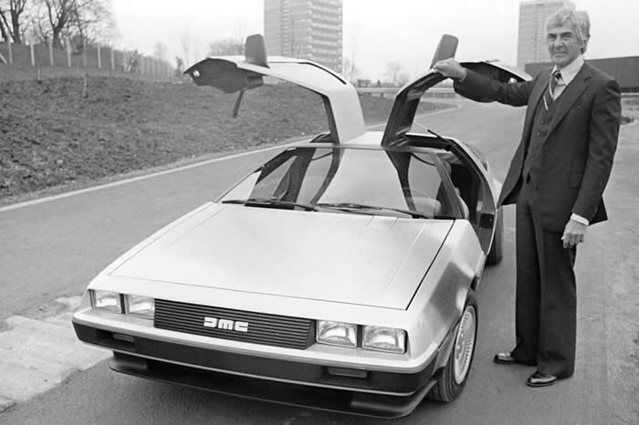 John DeLorean with one of the first DMC-12s ever produced, 1981