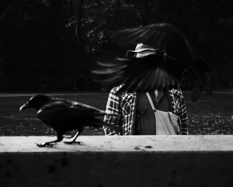 Crows With MAN by Axel Gorlach, Germany - Artist Gallery Awards Black and White Winners