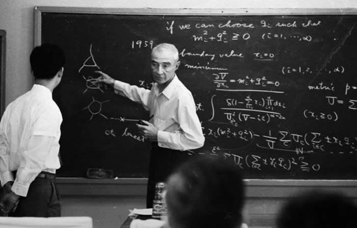 J. Robert Oppenheimer lectures at Kyoto University on September 14, 1960 in Kyoto, Japan