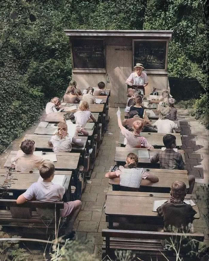 An open air school in 1957, Netherlands