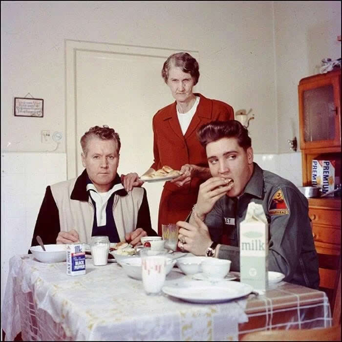 Elvis, his father Vernon, and his grandmother Minnie Mae, 1959