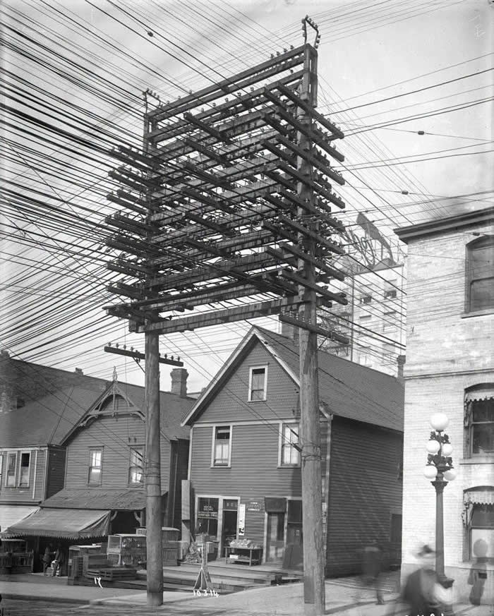 Telephone lines, Vancouver, BC, March 1914