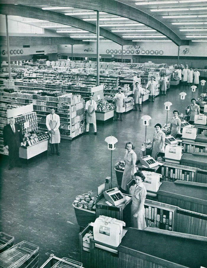 Grocery shopping at Safeway in 1965.